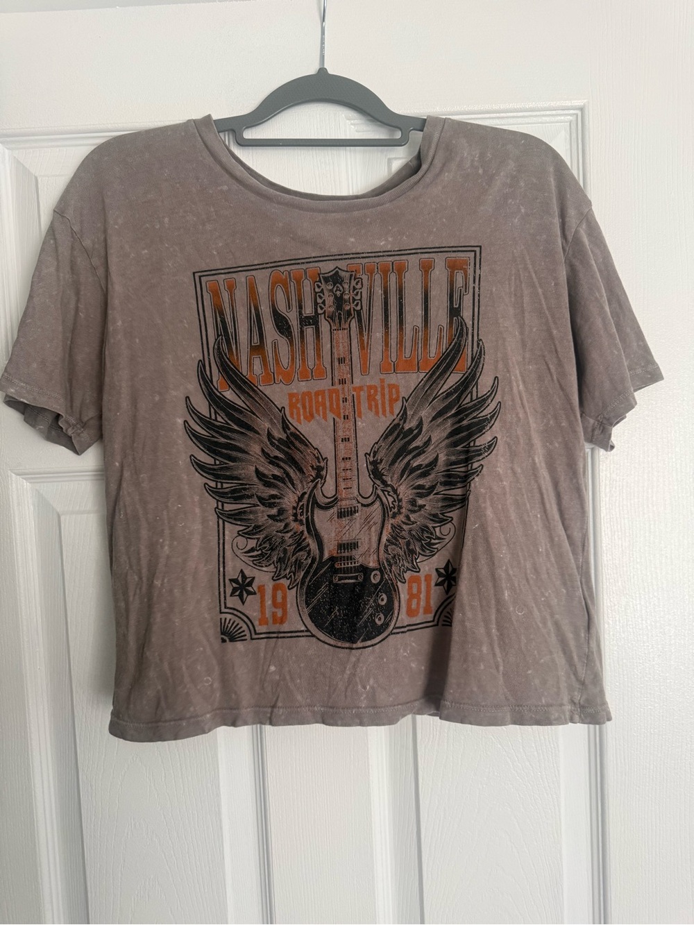 Rebellious One Gray Graphic Nashville Road Trip Tee with Orange Accents